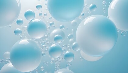 Suaves formas esf&eacute;ricas de color azul y blanco, que se asemejan a burbujas o bolas, llenan el marco sobre un fondo azul claro