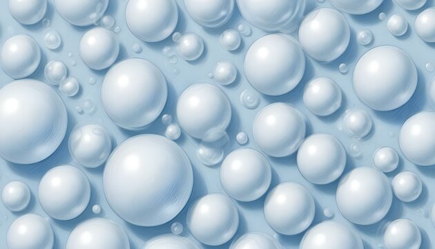 Suaves formas esf&eacute;ricas de color azul y blanco, que se asemejan a burbujas o bolas, llenan el marco sobre un fondo azul claro