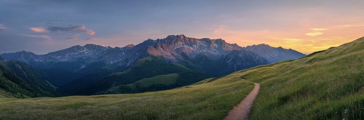 Obraz premium Sunset Mountain Trail Panorama