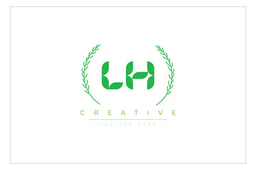 LH letters eco logo with leaf. Fresh nature and healthy leaf logo design.