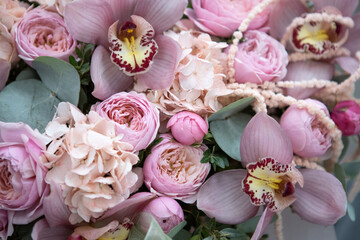 large orchid buds in an expensive bouquet.