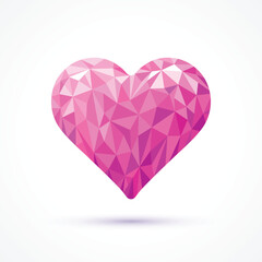 Polygonal pink heart isolate on white background