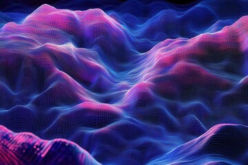 Fototapeta premium futuristic digital landscape with flowing data streams, deep blue cybernetic grid patterns, abstract technological visualization