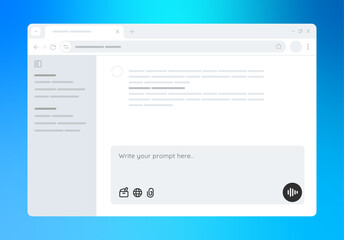 AI interface screen of large language model chat assistant with artificial intelligence UI to input prompt question desktop laptop web design user interface