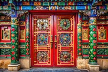 Fototapeta premium Mystical Chinese doors: Architectural AI art, Asian design.