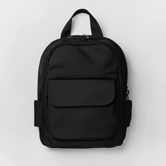 Naklejka premium Mockup of a black school backpack displayed on a white background, created with AI.