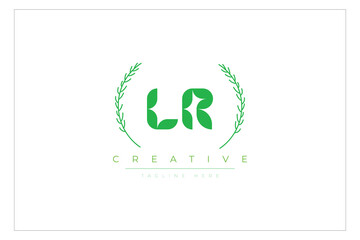 LR letters eco logo with leaf. Fresh nature and healthy leaf logo design.