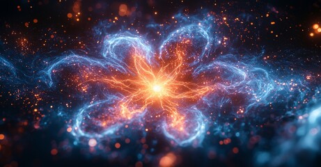 Fototapeta premium A futuristic scene featuring a blue, glowing energy sphere formed by intersecting waves and particles, creating a hi-tech, looped light effect on an abstract background