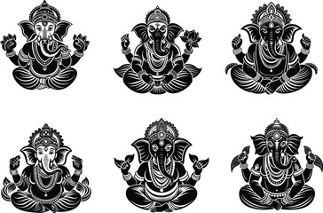 ganesh ji vector art silhouettes white background