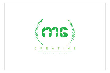 MG letters eco logo with leaf. Fresh nature and healthy leaf logo design.