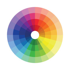 Color wheel on a white background displaying various shades and hues representing the spectrum of colors