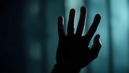 Silhouette of a hand the expression to be imprisoned, blur. Generative AI