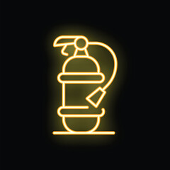 Yellow neon fire extinguisher glowing on a dark background