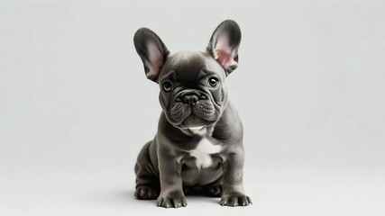 loop video mammal background french white brown cute pet canino pug grey a puppy portrait funny bulldog dog purebred studio isolated sitting animal