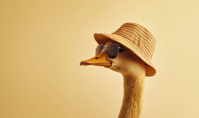 Chic Duck with Sunglasses and Hat: A Whimsical Portrait Capturing Modern Animal Fashion and Quirky Style