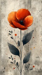 A stunning illustration of a vibrant orange poppy flower in a modern artistic style, set against a textured, neutral background with splashes of color, evoking a sense of tranquility.