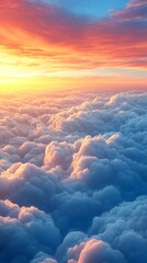 A breathtaking view of vibrant sunset clouds, showcasing hues of orange, pink, and blue in the sky, creating a serene and peaceful atmosphere.