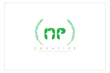 NP letters eco logo with leaf. Fresh nature and healthy leaf logo design.