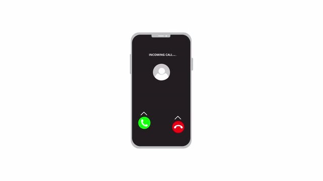 mobile phone screen with incoming call animation, incoming call with accept or decline option in smartphone, unknow incoming call with alpha channel.