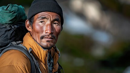 Portrait of a Man in Snowy Mountain