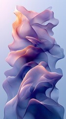 An abstract composition of flowing, translucent shapes in hues of purple, pink, and blue, evoking a sense of movement and fluidity against a soft gradient background.