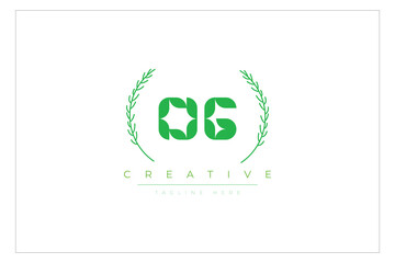 OG letters eco logo with leaf. Fresh nature and healthy leaf logo design.