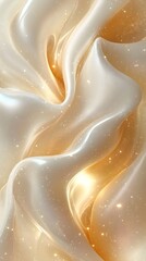 A mesmerizing wave of silky cream and golden hues, creating an ethereal atmosphere filled with soft gradients and sparkling highlights.