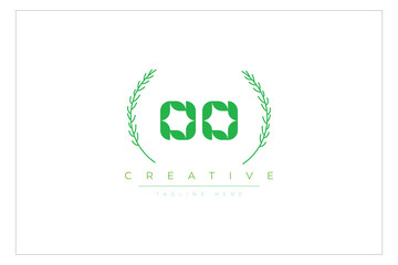 OO letters eco logo with leaf. Fresh nature and healthy leaf logo design.