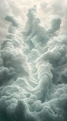 A mesmerizing, ethereal landscape of soft, swirling clouds in shades of mint green and white, creating a serene and dreamlike atmosphere.