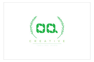OQ letters eco logo with leaf. Fresh nature and healthy leaf logo design.
