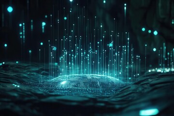 Fototapeta premium holographic data visualization with floating 3d graphs, glowing analytics interface in dark environment, futuristic business concept