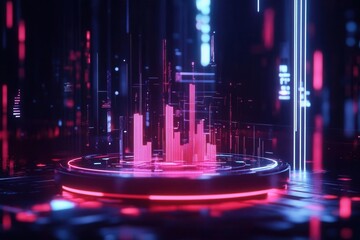 holographic data visualization with floating 3d graphs, glowing analytics interface in dark environment, futuristic business concept