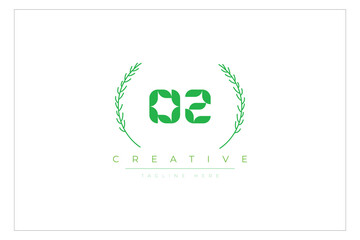 OZ letters eco logo with leaf. Fresh nature and healthy leaf logo design.