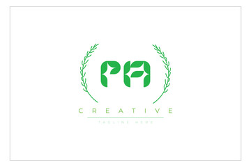 PA letters eco logo with leaf. Fresh nature and healthy leaf logo design.