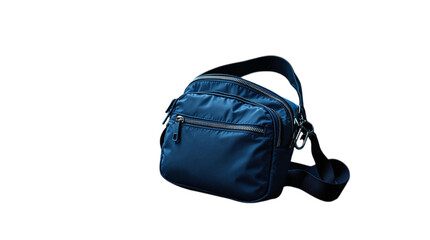 Fototapeta premium Stylish nylon crossbody bag with zipper pockets on white background, modern accessory