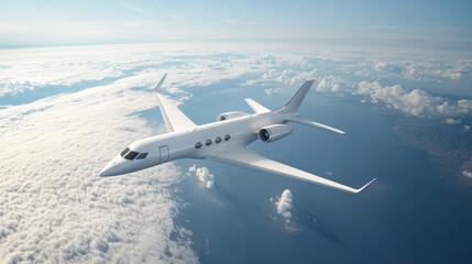 White Private Jet Soaring Above Clouds
