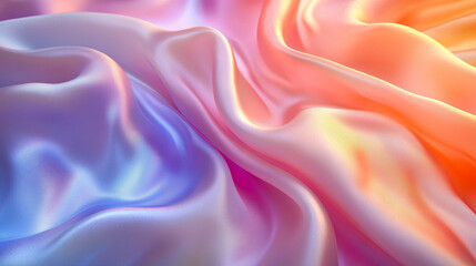 Obraz premium Abstract background of flowing iridescent silk fabric in pastel rainbow colors, creating a dreamy and luxurious texture.