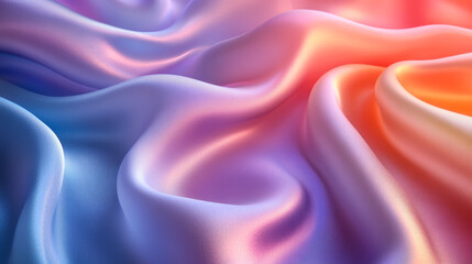 Obraz premium Abstract background of flowing iridescent silk fabric in pastel rainbow colors, creating a dreamy and luxurious texture.