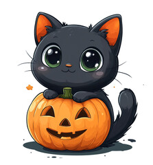 Obraz premium Adorable Black Cat with Pumpkin for Halloween Decoration