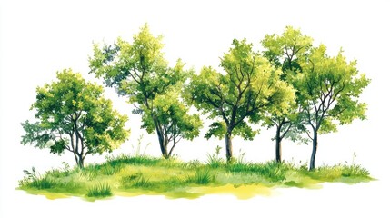 Fototapeta premium Lush green trees on grassy hill, nature scene, landscape design