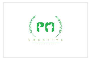 PN letters eco logo with leaf. Fresh nature and healthy leaf logo design.