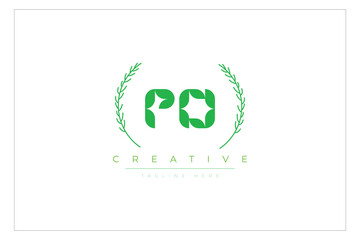 PO letters eco logo with leaf. Fresh nature and healthy leaf logo design.