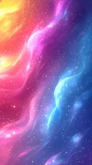A vibrant cosmic background featuring a blend of pink, purple, and blue hues, accented with shimmering stars, creating a dreamy and ethereal atmosphere.
