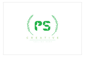 PS letters eco logo with leaf. Fresh nature and healthy leaf logo design.