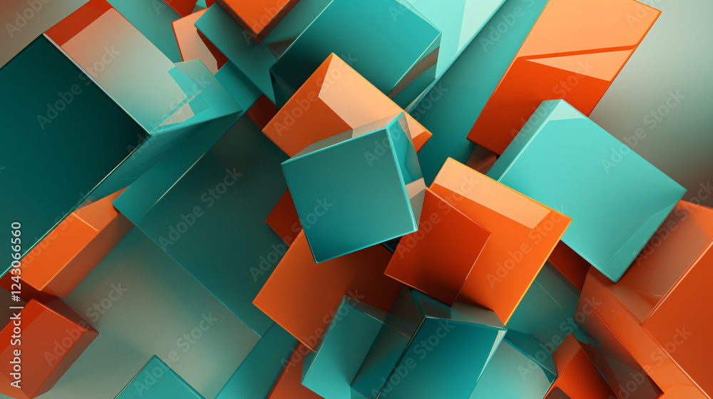 Leinwandbilder abstract 3d shapes with orange and teal lighting, creating a vibrant technology background for a web