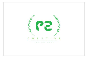 PZ letters eco logo with leaf. Fresh nature and healthy leaf logo design.