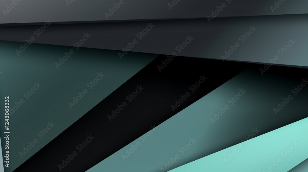Poster an abstract background with overlapping geometric shapes in black and teal blue, ideal for technolog