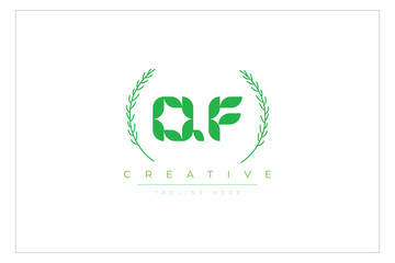 QF letters eco logo with leaf. Fresh nature and healthy leaf logo design.