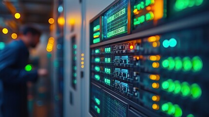 Fototapeta premium data center server rack, futuristic data center technology, secure data center infrastructure with glowing servers