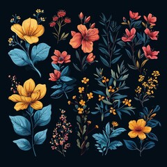 Variety of Leaf Designs and Flowers in a Nature-Inspired Set